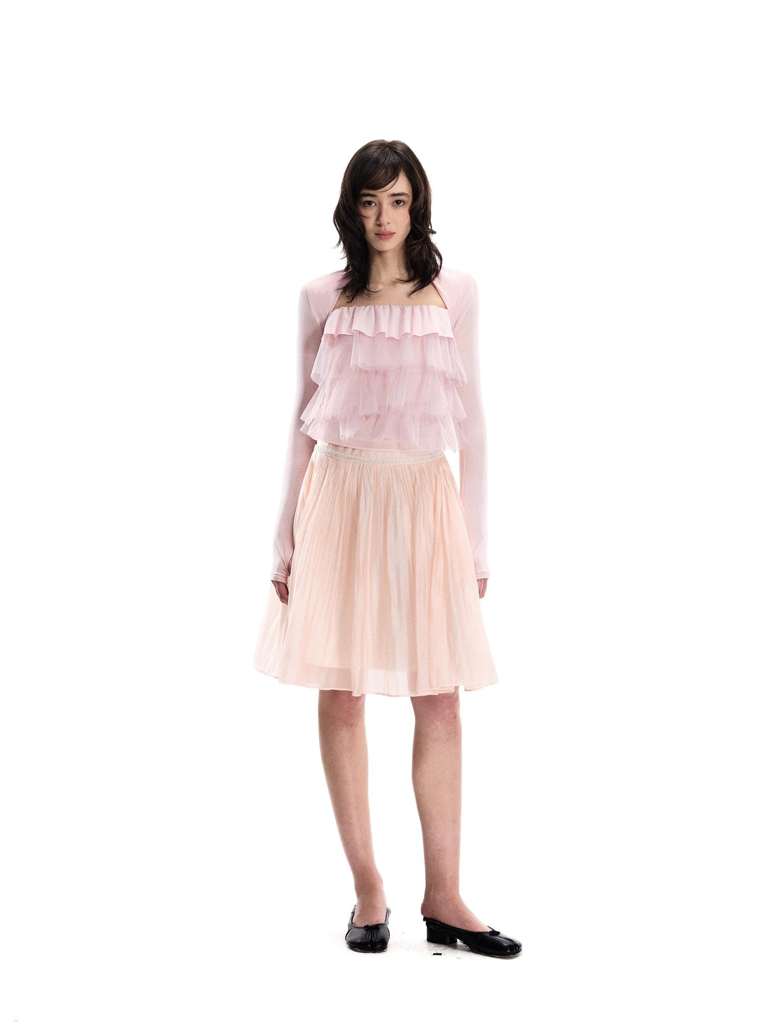 Romance Nanci Light Flowy Pink Pleated Flared Women's Polyester Blend Midi Skirts