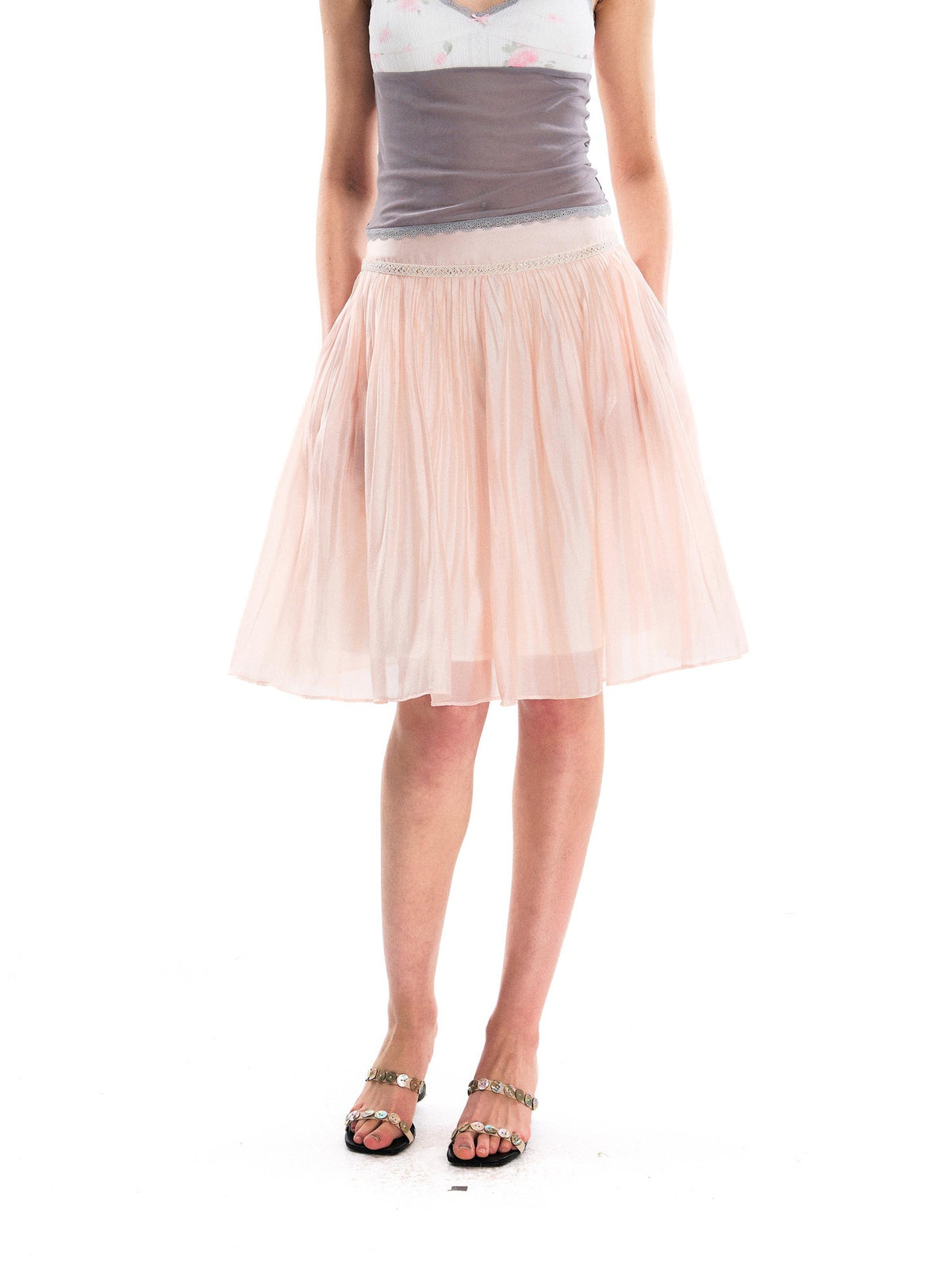 Romance Nanci Light Flowy Pink Pleated Flared Women's Polyester Blend Midi Skirts