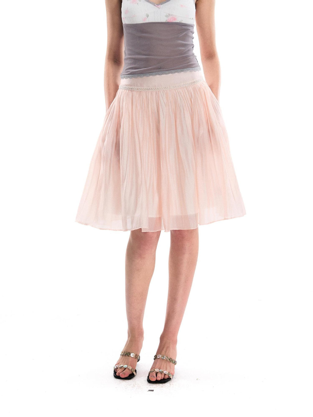 Romance Nanci Light Flowy Pink Pleated Flared Women's Polyester Blend Midi Skirts