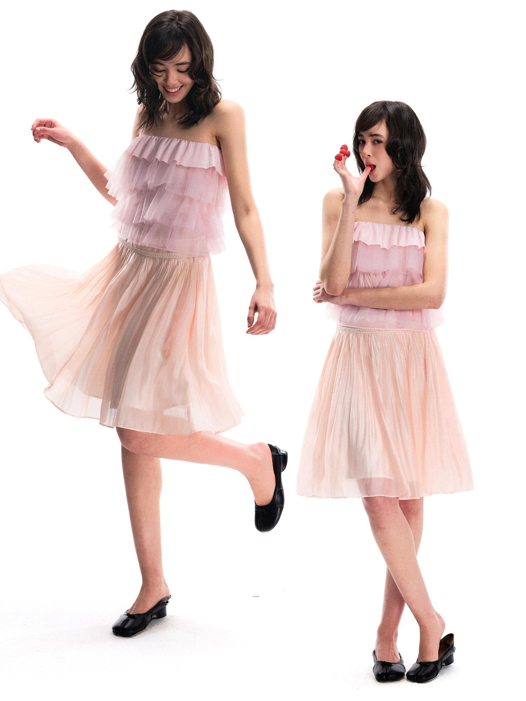 Romance Nanci Light Flowy Pink Pleated Flared Women's Polyester Blend Midi Skirts