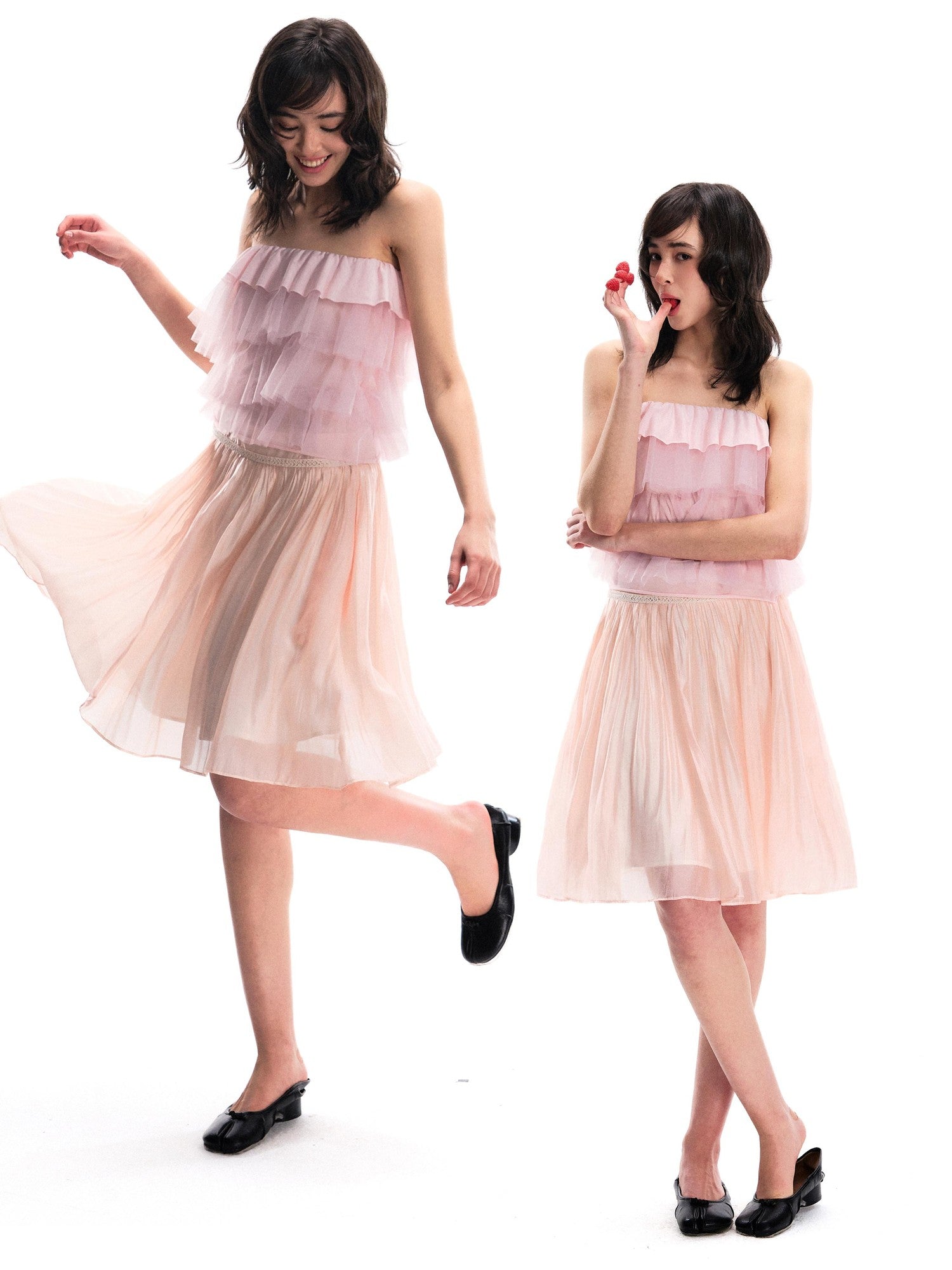 Romance Nanci Light Flowy Pink Pleated Flared Women's Polyester Blend Midi Skirts
