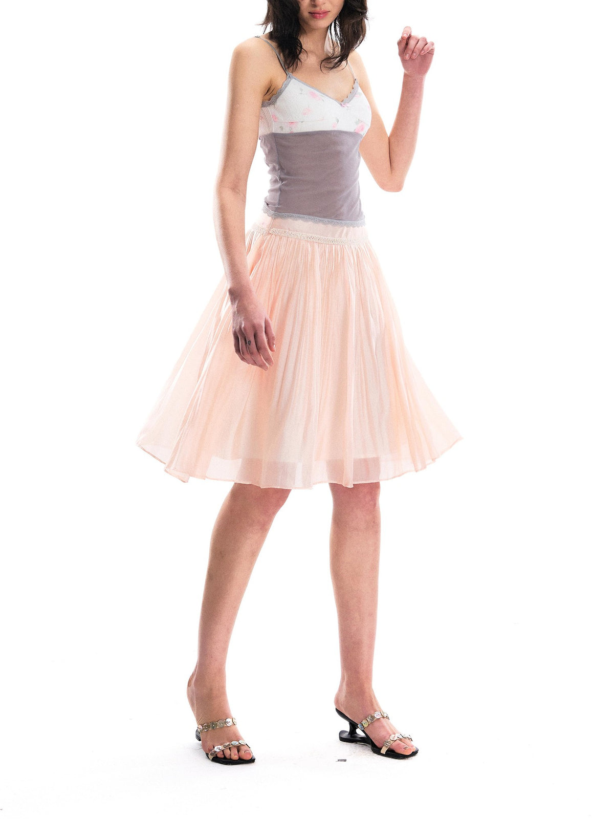 Romance Nanci Light Flowy Pink Pleated Flared Women's Polyester Blend Midi Skirts