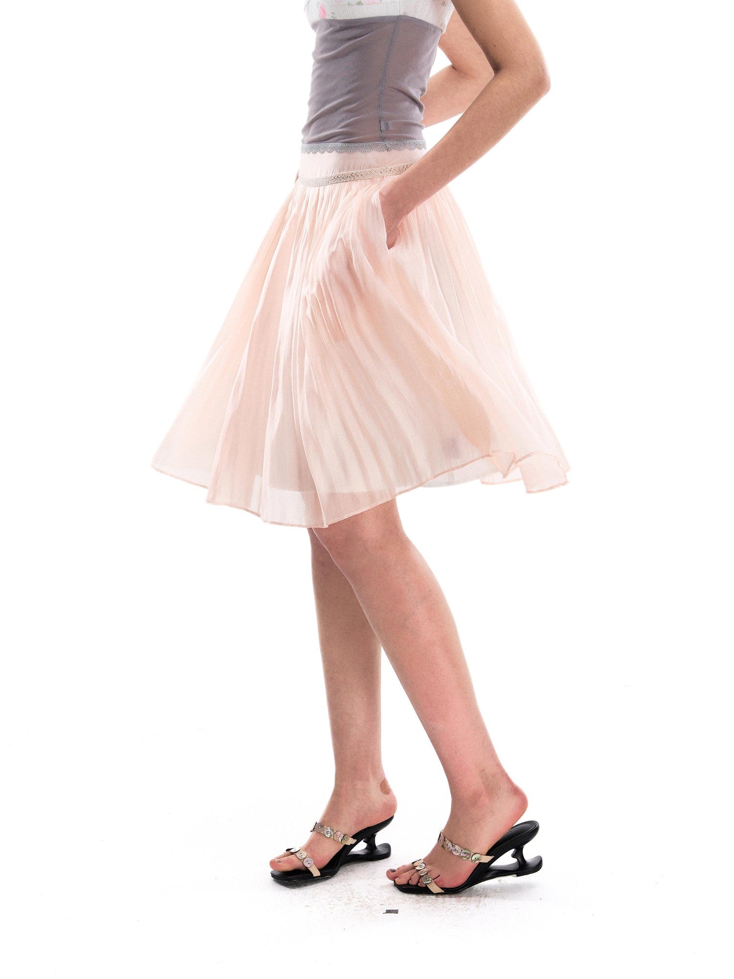 Romance Nanci Light Flowy Pink Pleated Flared Women's Polyester Blend Midi Skirts