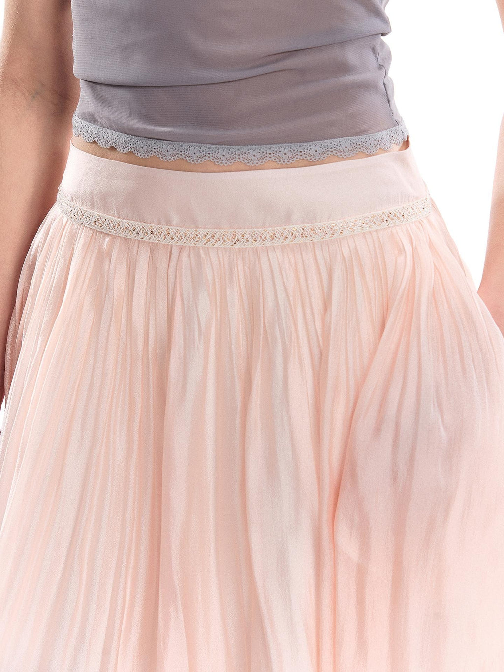 Romance Nanci Light Flowy Pink Pleated Flared Women's Polyester Blend Midi Skirts