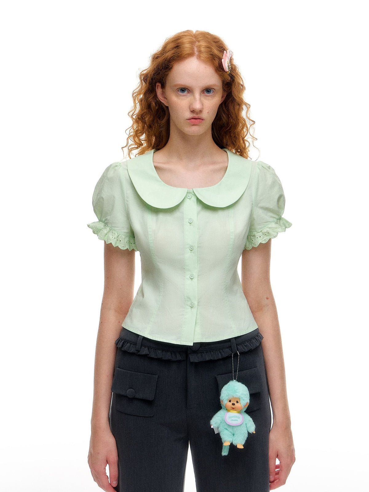 Romance_Nanci_Mint_Green_Lace_Doll_Collar_Puff_Sleeves_Cropped_Fitted_Waist_Women's_Blouses_1052907415742_MISSTT