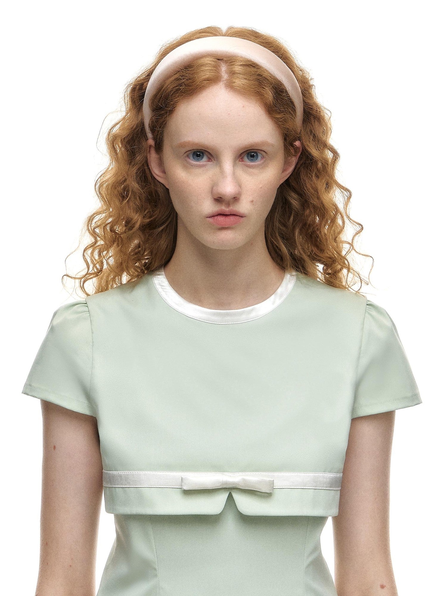Romance Nanci Mint Green Stand Collar Faux Two Piece A Line Women's Casual Mini Dresses