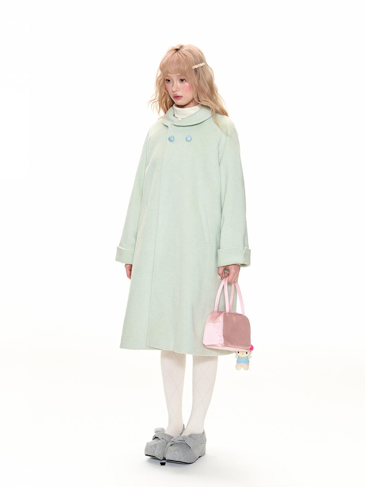 Romance Nanci Mint Green Vintage Loose Straight Cut Women's Wool Blend Long Coats