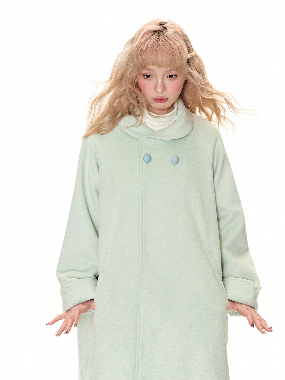 Romance Nanci Mint Green Vintage Loose Straight Cut Women's Wool Blend Long Coats
