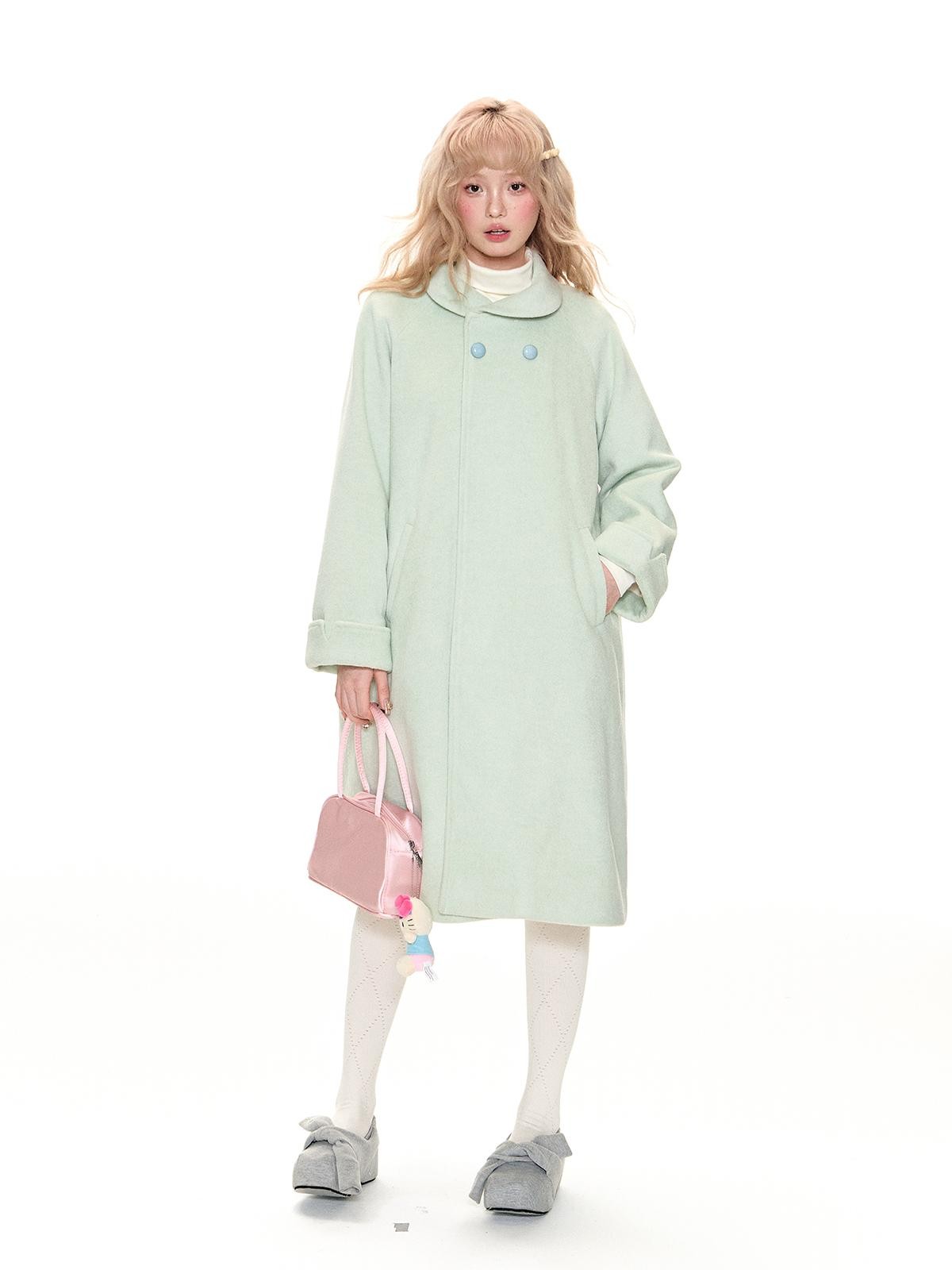 Romance Nanci Mint Green Vintage Loose Straight Cut Women's Wool Blend Long Coats