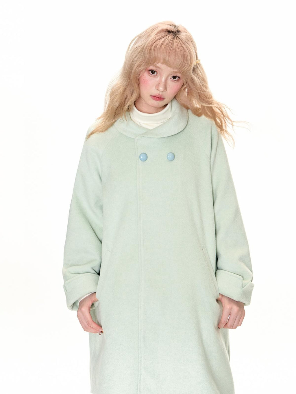 Romance Nanci Mint Green Vintage Loose Straight Cut Women's Wool Blend Long Coats