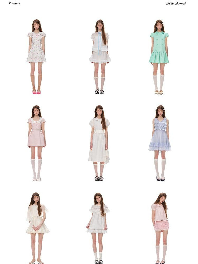 Romance Nanci Orange Pink Floral Patchwork Puff Sleeve Women's Chiffon Babydoll Mini Dresses