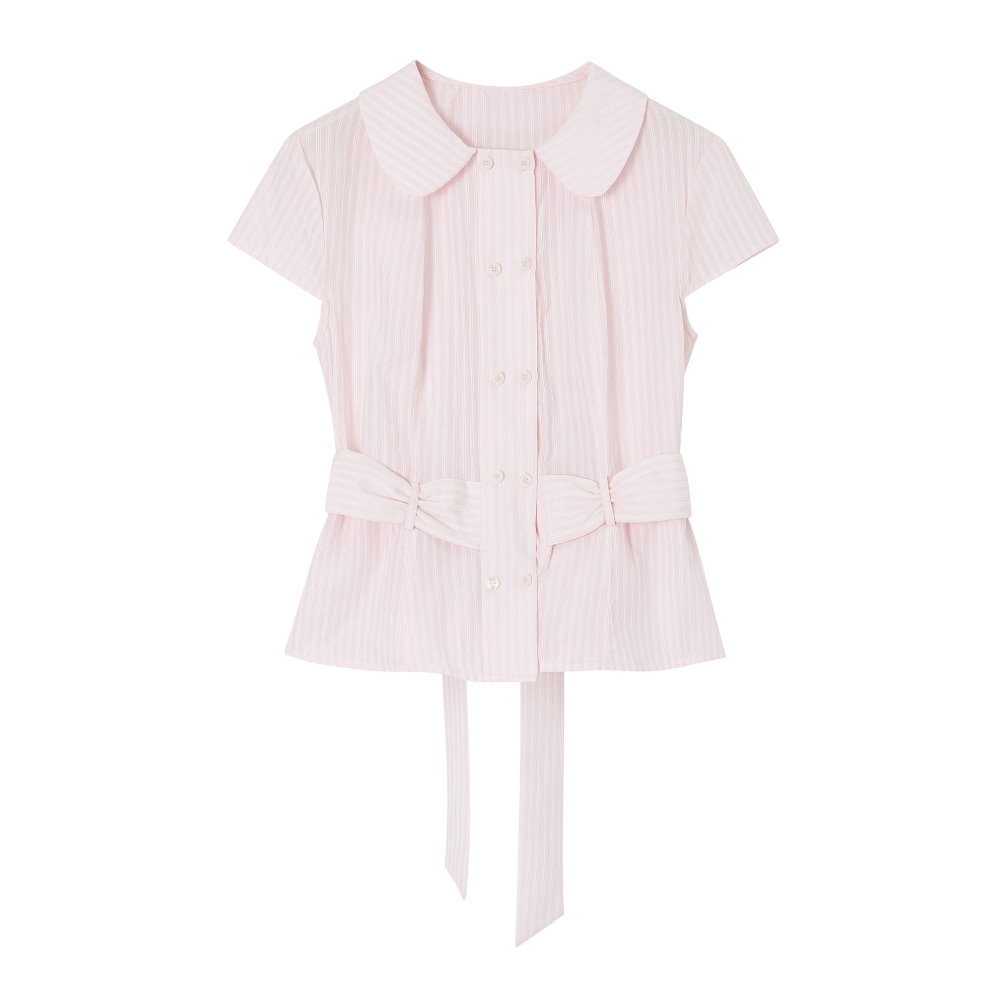 Romance_Nanci_Pink_Double_Breasted_Bow_Doll_Collar_Short_Sleeve_Women's_Matching_Skirt_Sets_940008655125_MISSTT