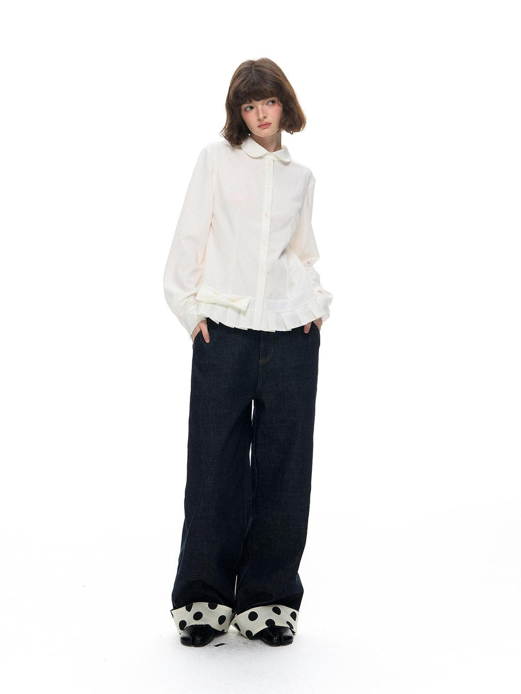 Romance Nanci Plaid Peter Pan Collar Pleated Layered Women's Cotton Blouses