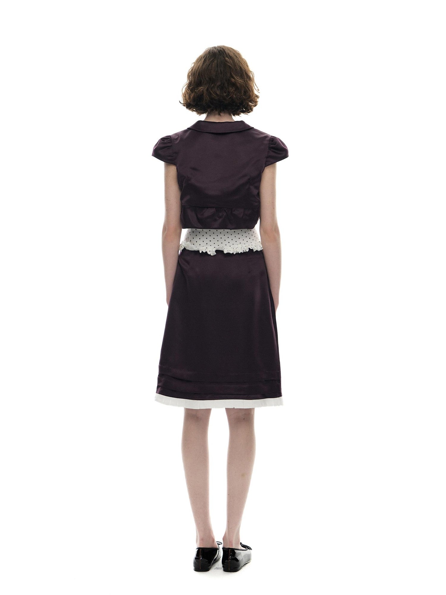 Romance Nanci Plum Purple Polka Dot Doll Collar Vintage Women's Satin Matching Skirt Sets