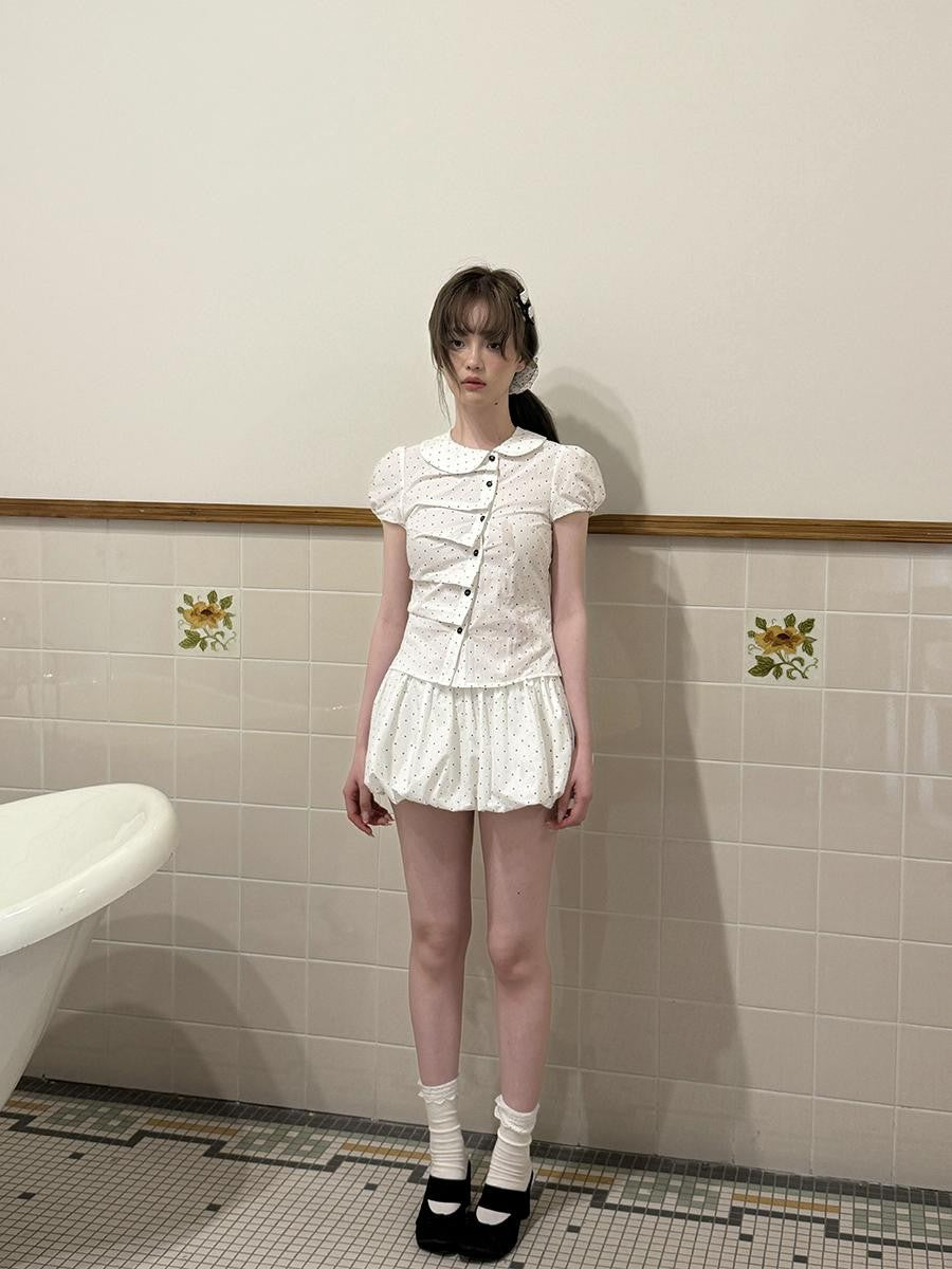 Romance Nanci Polka Dot Pleated Doll Collar Slimming Tulip Skirt Women's Matching Skirt Sets