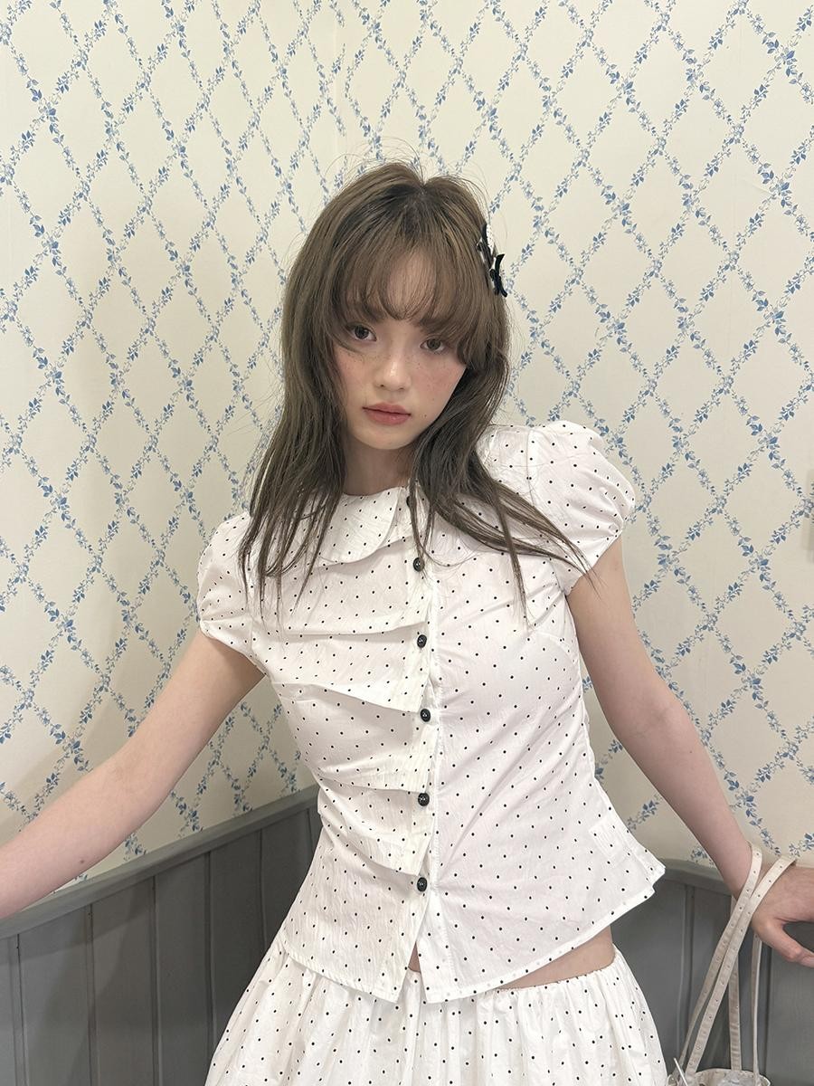 Romance Nanci Polka Dot Pleated Doll Collar Slimming Tulip Skirt Women's Matching Skirt Sets
