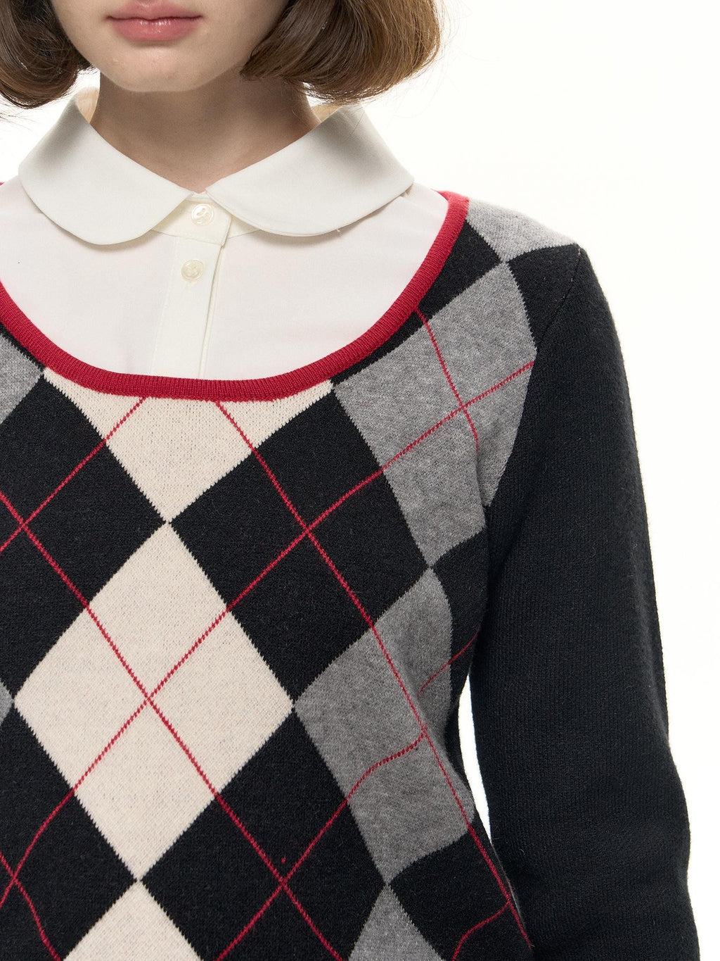 Romance Nanci Preppy Diamond Pattern U Neck Contrast Women's Modal Blend Pullover Sweaters