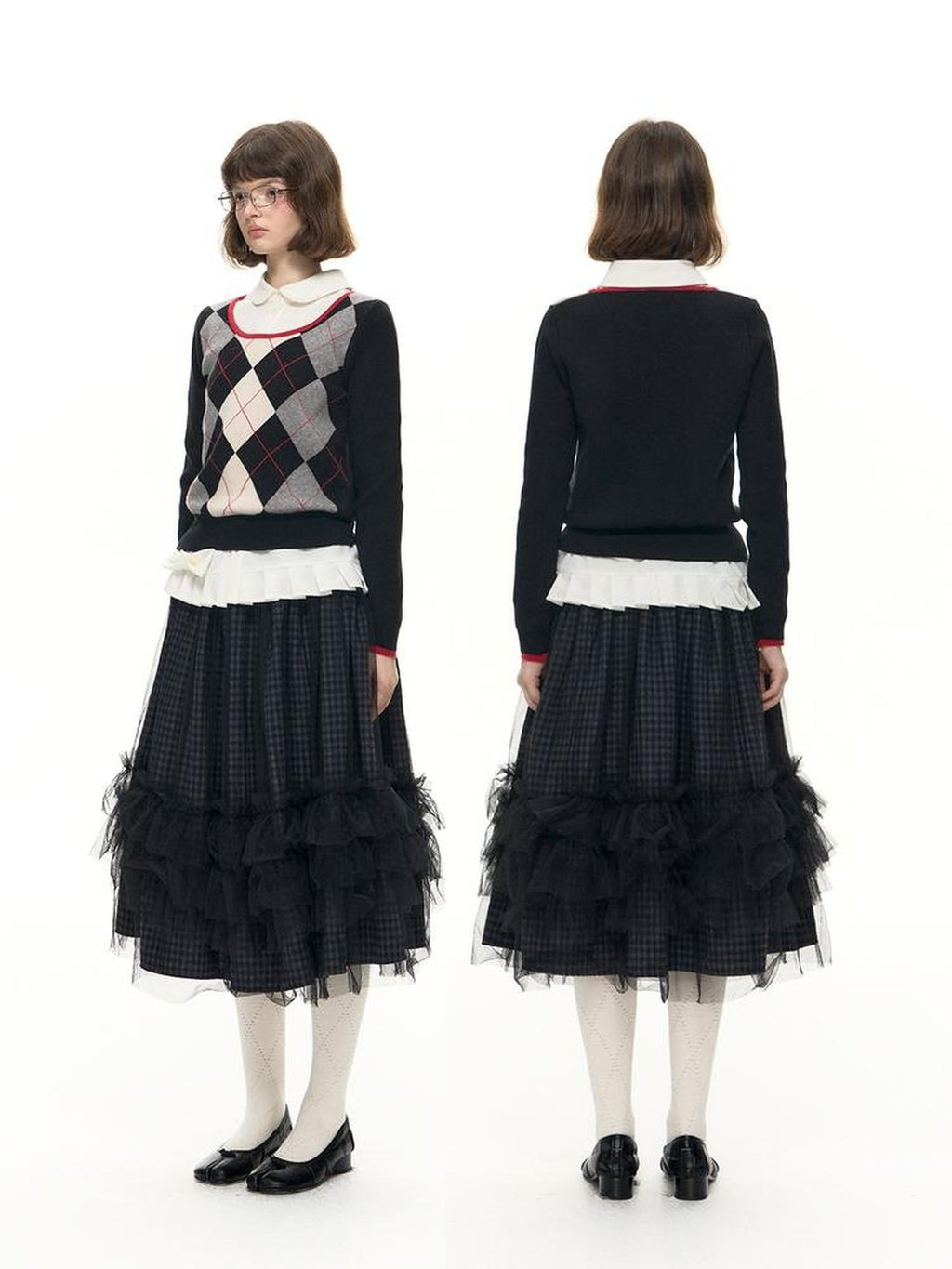 Romance Nanci Preppy Diamond Pattern U Neck Contrast Women's Modal Blend Pullover Sweaters