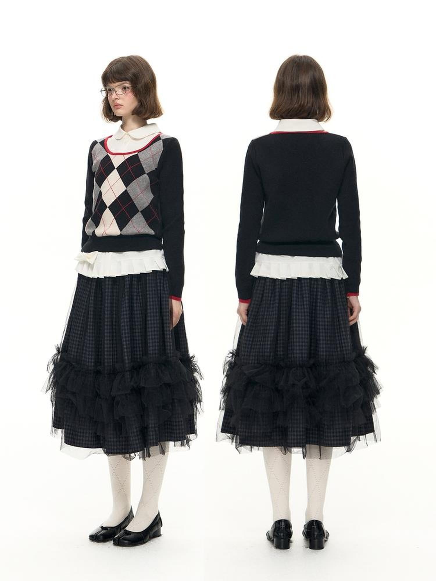 Romance Nanci Preppy Diamond Pattern U Neck Contrast Women's Modal Blend Pullover Sweaters