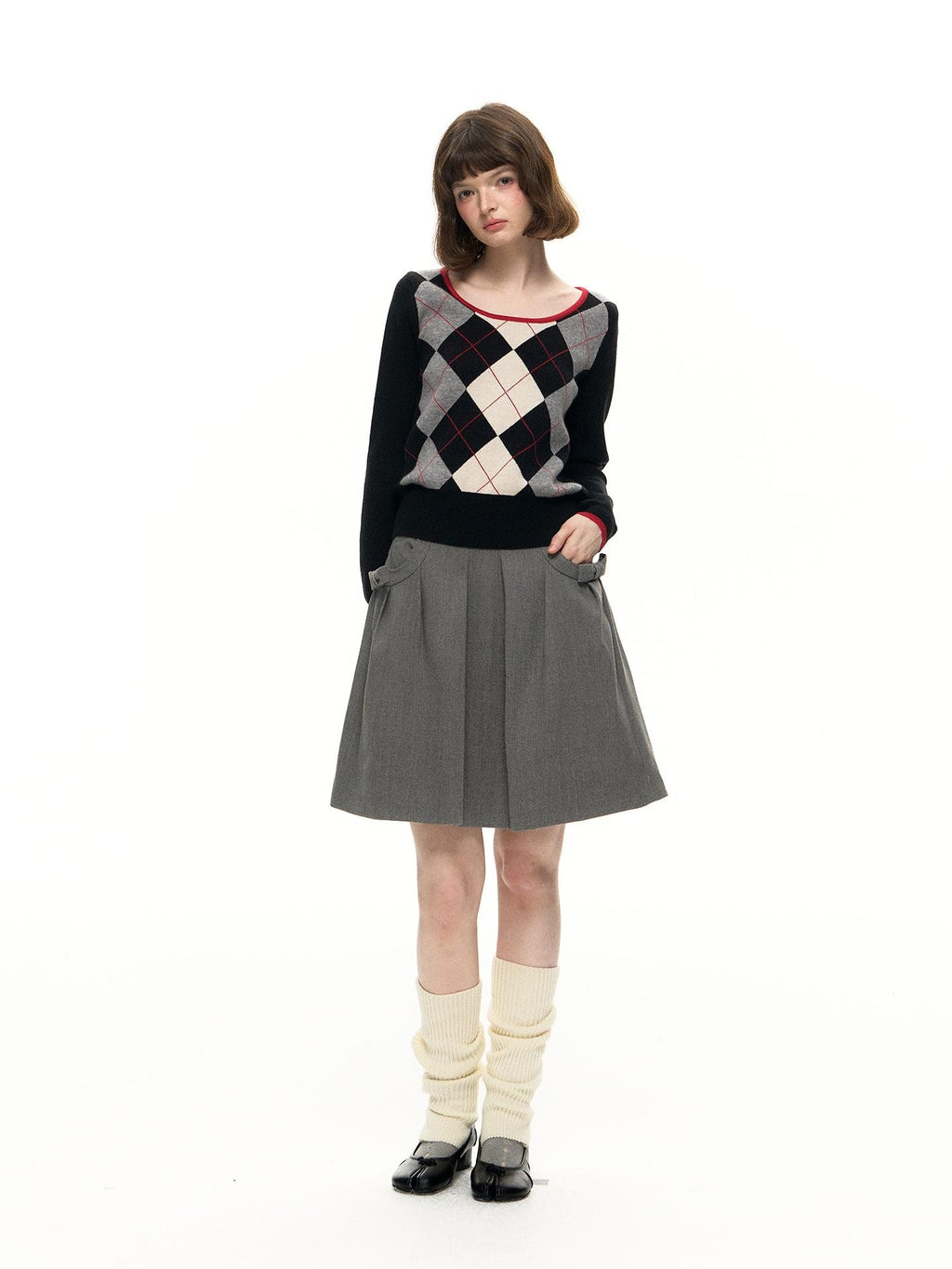 Romance Nanci Preppy Diamond Pattern U Neck Contrast Women's Modal Blend Pullover Sweaters