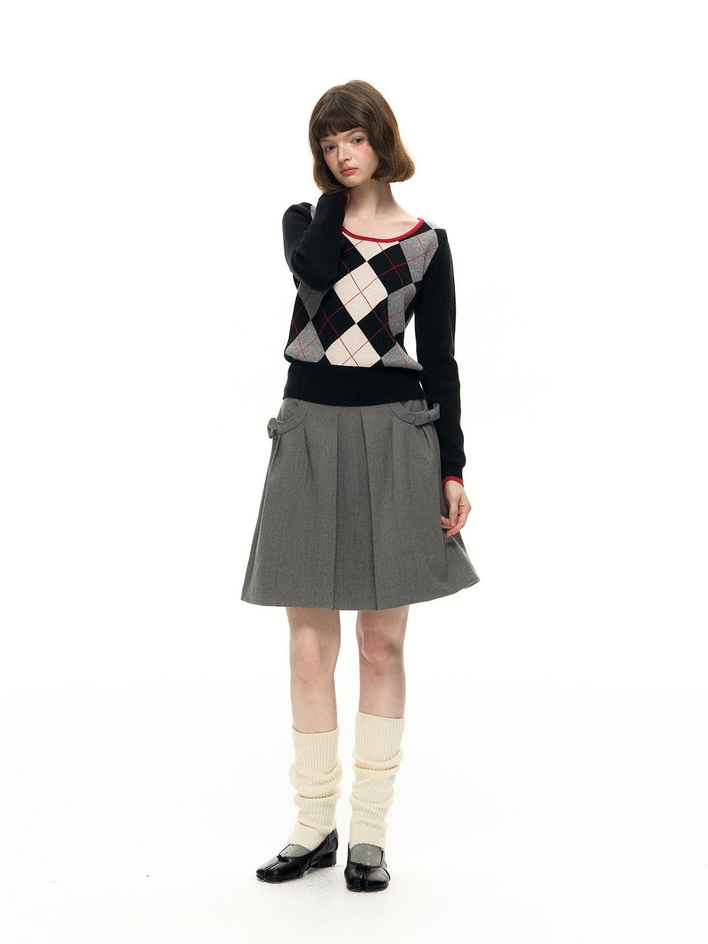 Romance Nanci Preppy Diamond Pattern U Neck Contrast Women's Modal Blend Pullover Sweaters
