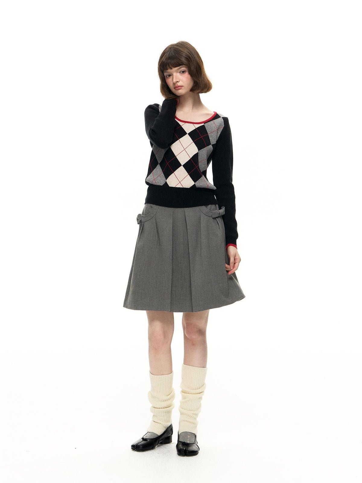 Romance Nanci Preppy Diamond Pattern U Neck Contrast Women's Modal Blend Pullover Sweaters