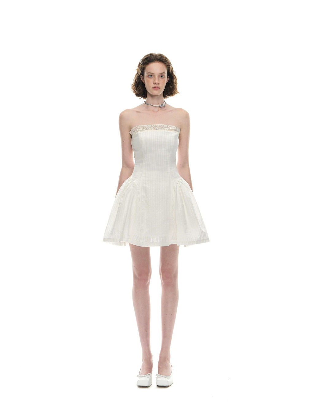 Romance Nanci Puff Sleeve Strapless Two Piece Fitted Waist Women's Cotton Tube Mini Dresses
