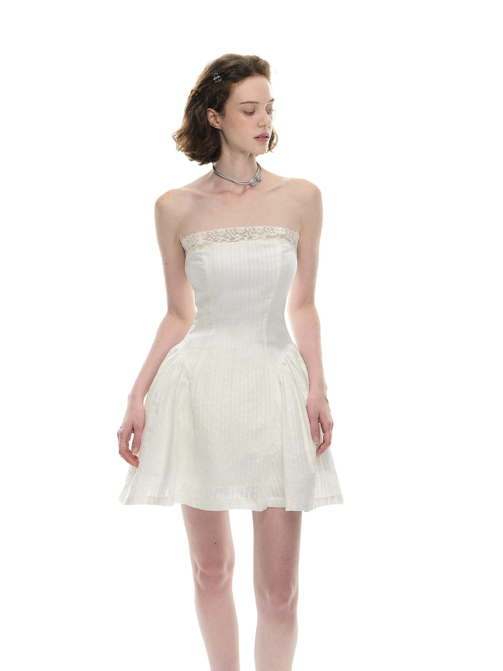 Romance Nanci Puff Sleeve Strapless Two Piece Fitted Waist Women's Cotton Tube Mini Dresses