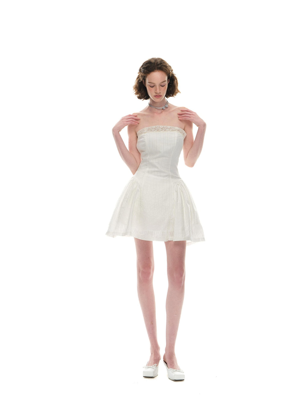 Romance Nanci Puff Sleeve Strapless Two Piece Fitted Waist Women's Cotton Tube Mini Dresses