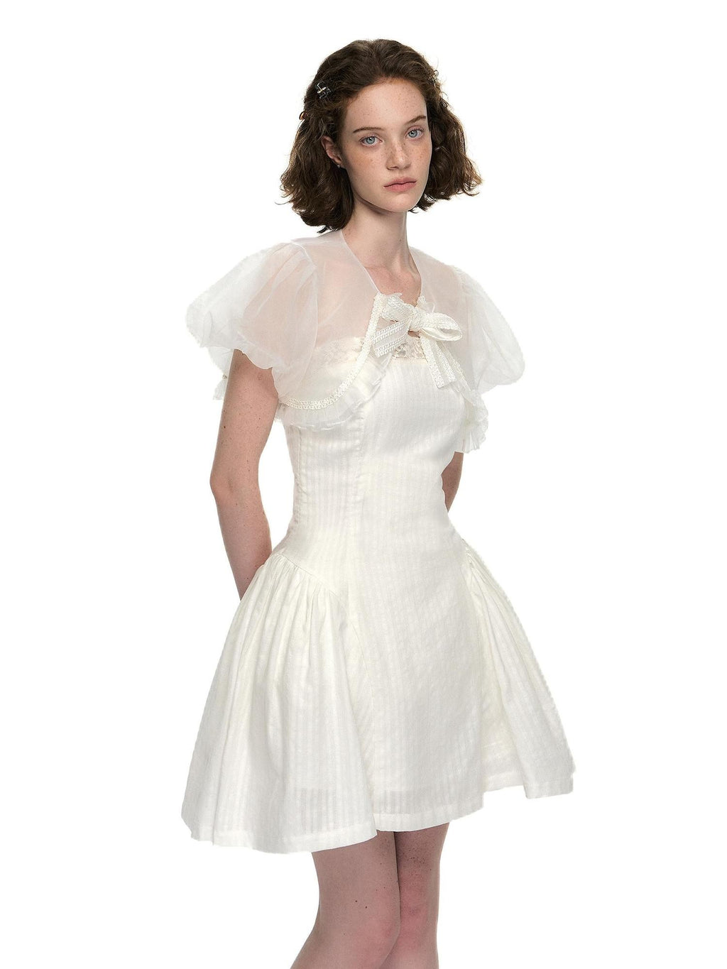 Romance Nanci Puff Sleeve Strapless Two Piece Fitted Waist Women's Cotton Tube Mini Dresses