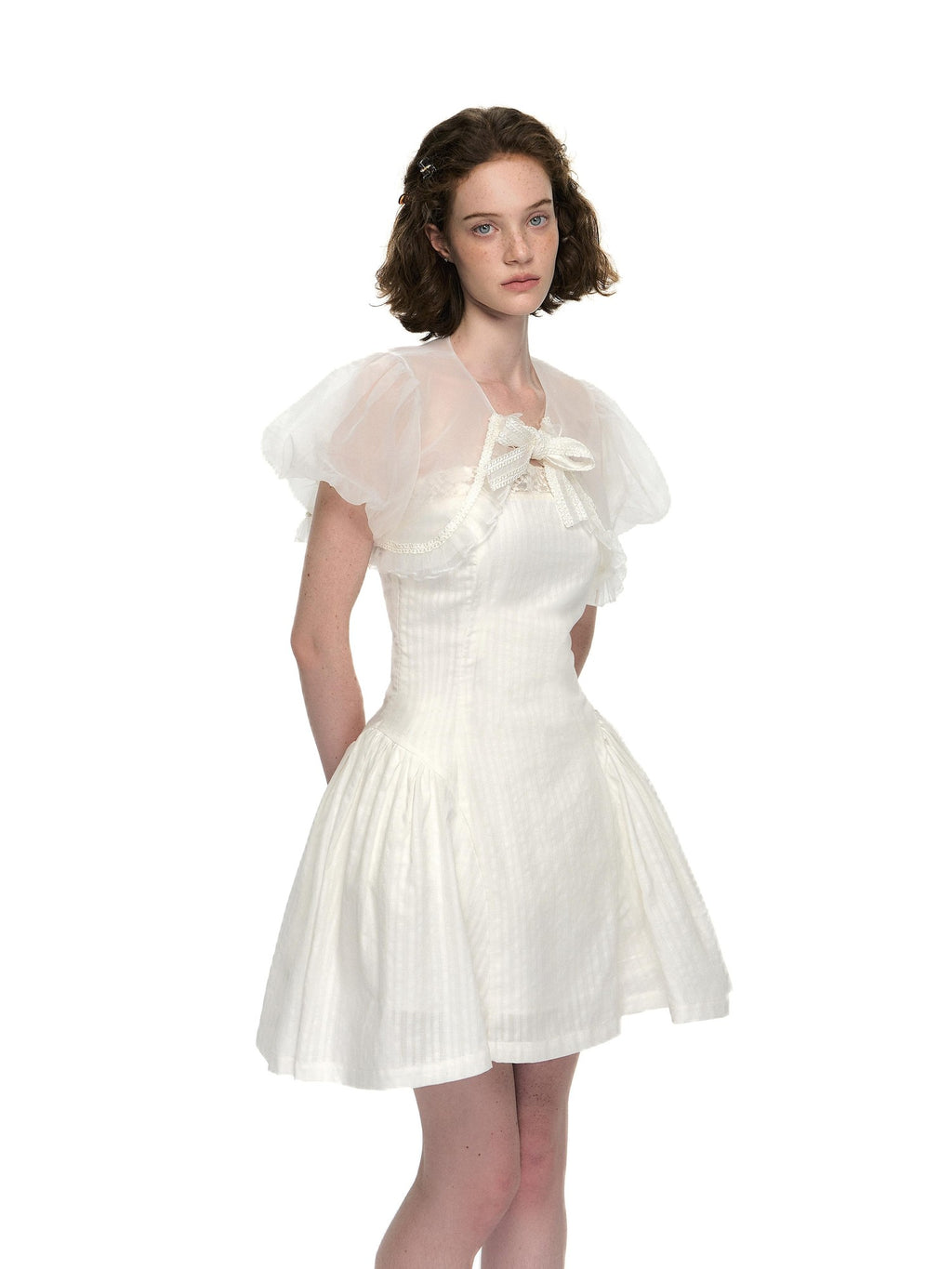 Romance Nanci Puff Sleeve Strapless Two Piece Fitted Waist Women's Cotton Tube Mini Dresses