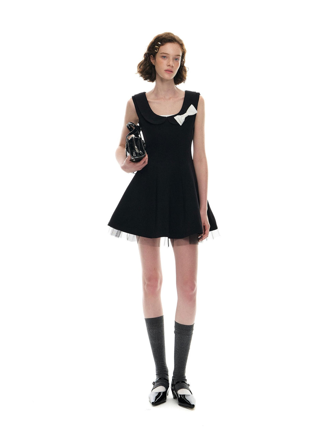 Romance Nanci Puffed Bow Waist Doll Collar Sleeveless Women's Polyester Slip Mini Dresses