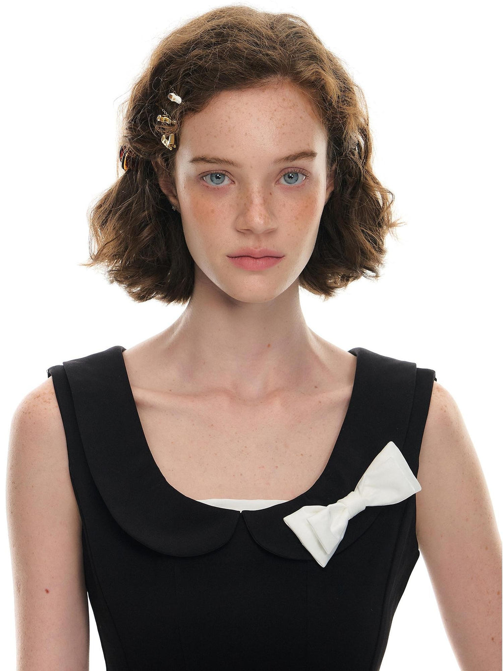 Romance Nanci Puffed Bow Waist Doll Collar Sleeveless Women's Polyester Slip Mini Dresses