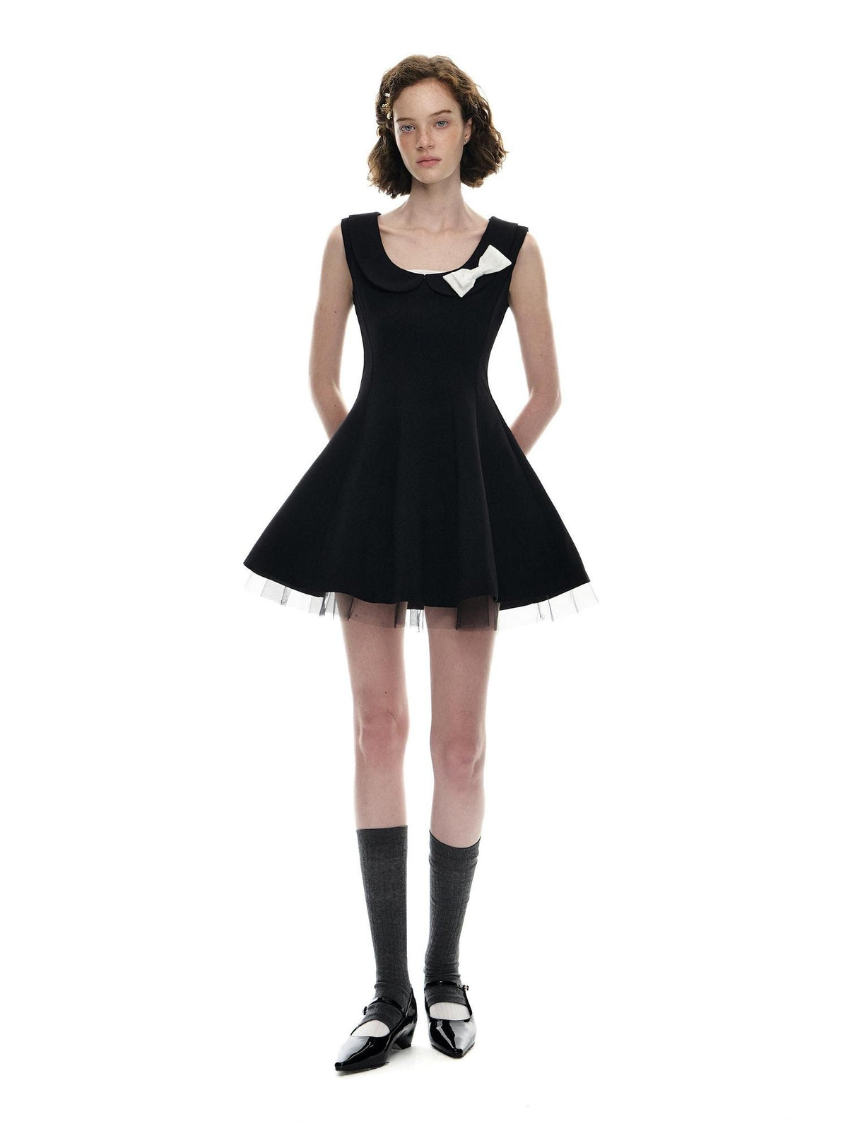 Romance Nanci Puffed Bow Waist Doll Collar Sleeveless Women's Polyester Slip Mini Dresses