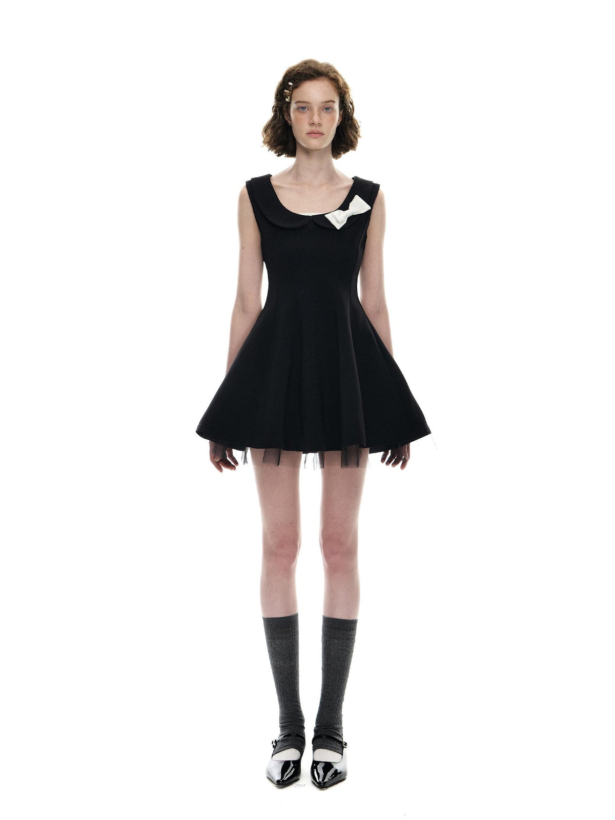 Romance Nanci Puffed Bow Waist Doll Collar Sleeveless Women's Polyester Slip Mini Dresses
