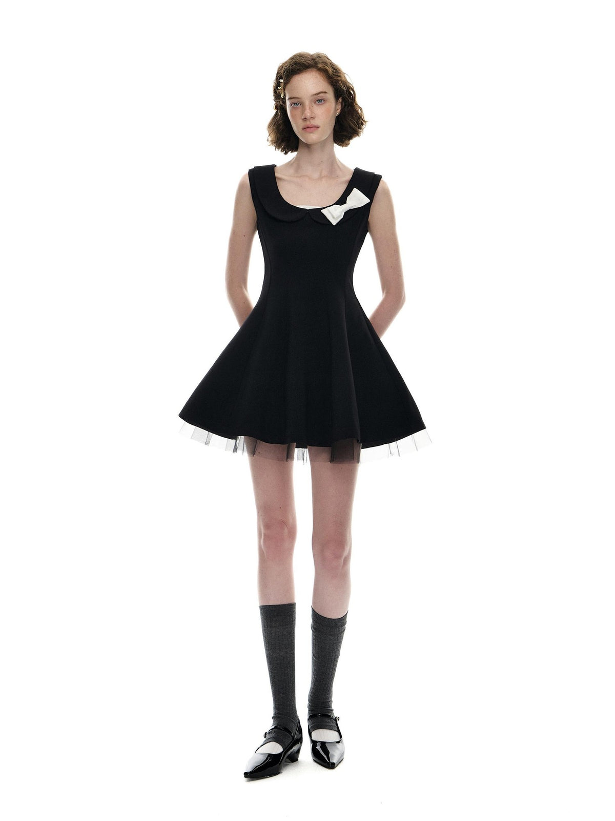 Romance Nanci Puffed Bow Waist Doll Collar Sleeveless Women's Polyester Slip Mini Dresses