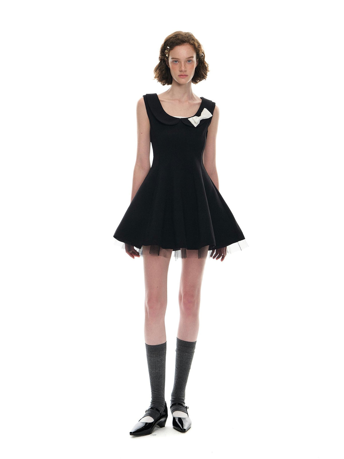 Romance Nanci Puffed Bow Waist Doll Collar Sleeveless Women's Polyester Slip Mini Dresses