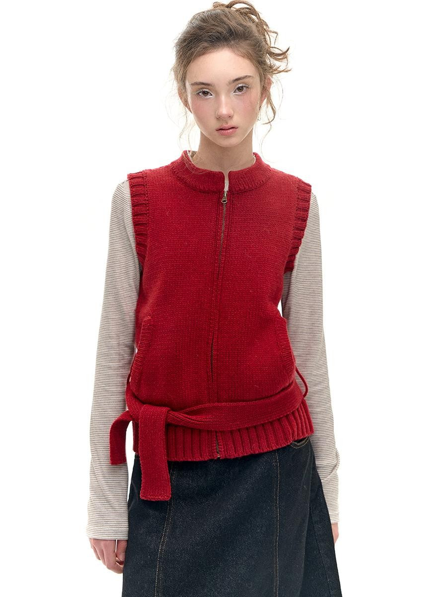 Romance Nanci Red Detachable Fur Collar Stand Collar Vest Women's Acrylic Wool Blend Tank Tops