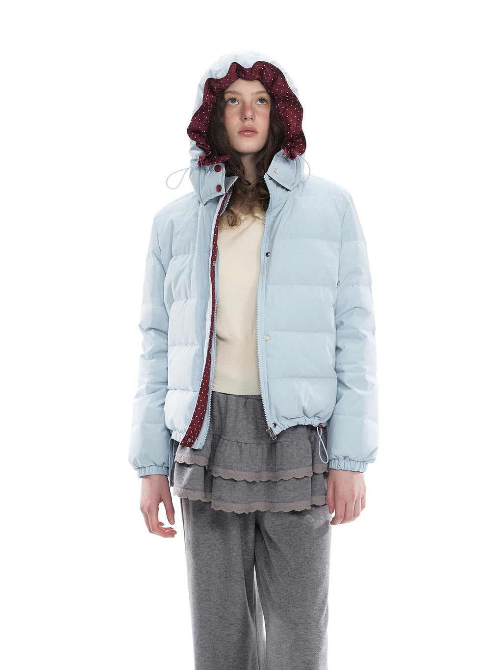 Romance Nanci Red Hood Polka Dot Colorblock Women's Duck Down Short Down Jackets