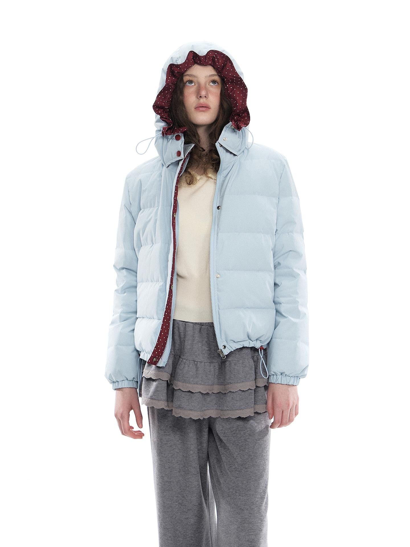 Romance Nanci Red Hood Polka Dot Colorblock Women's Duck Down Short Down Jackets