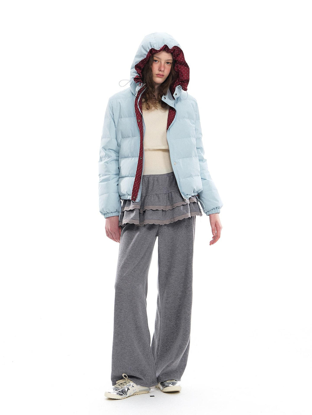 Romance Nanci Red Hood Polka Dot Colorblock Women's Duck Down Short Down Jackets
