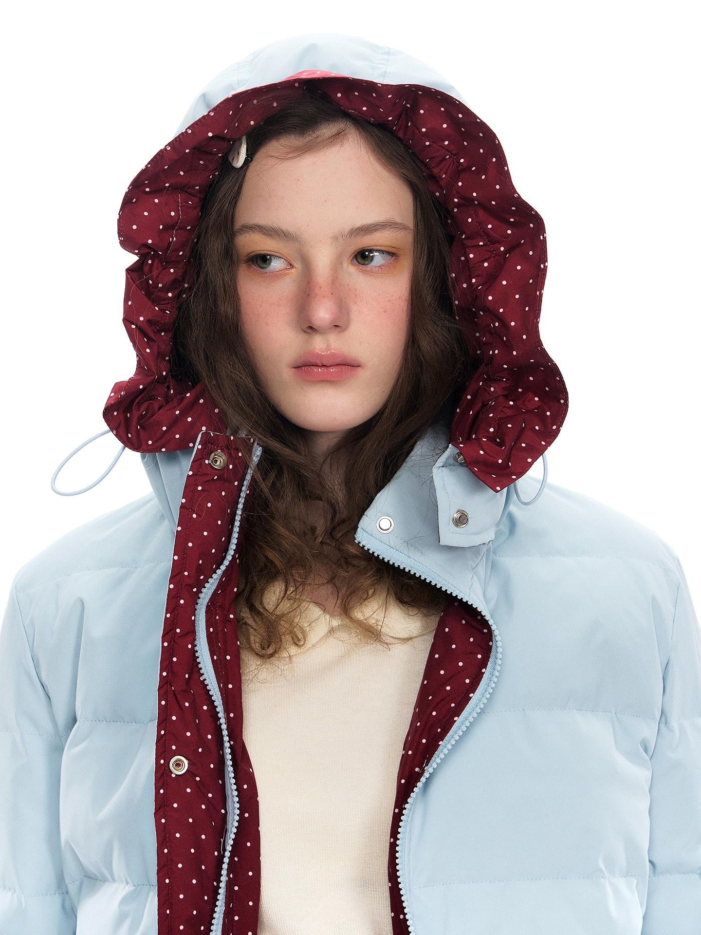 Romance Nanci Red Hood Polka Dot Colorblock Women's Duck Down Short Down Jackets