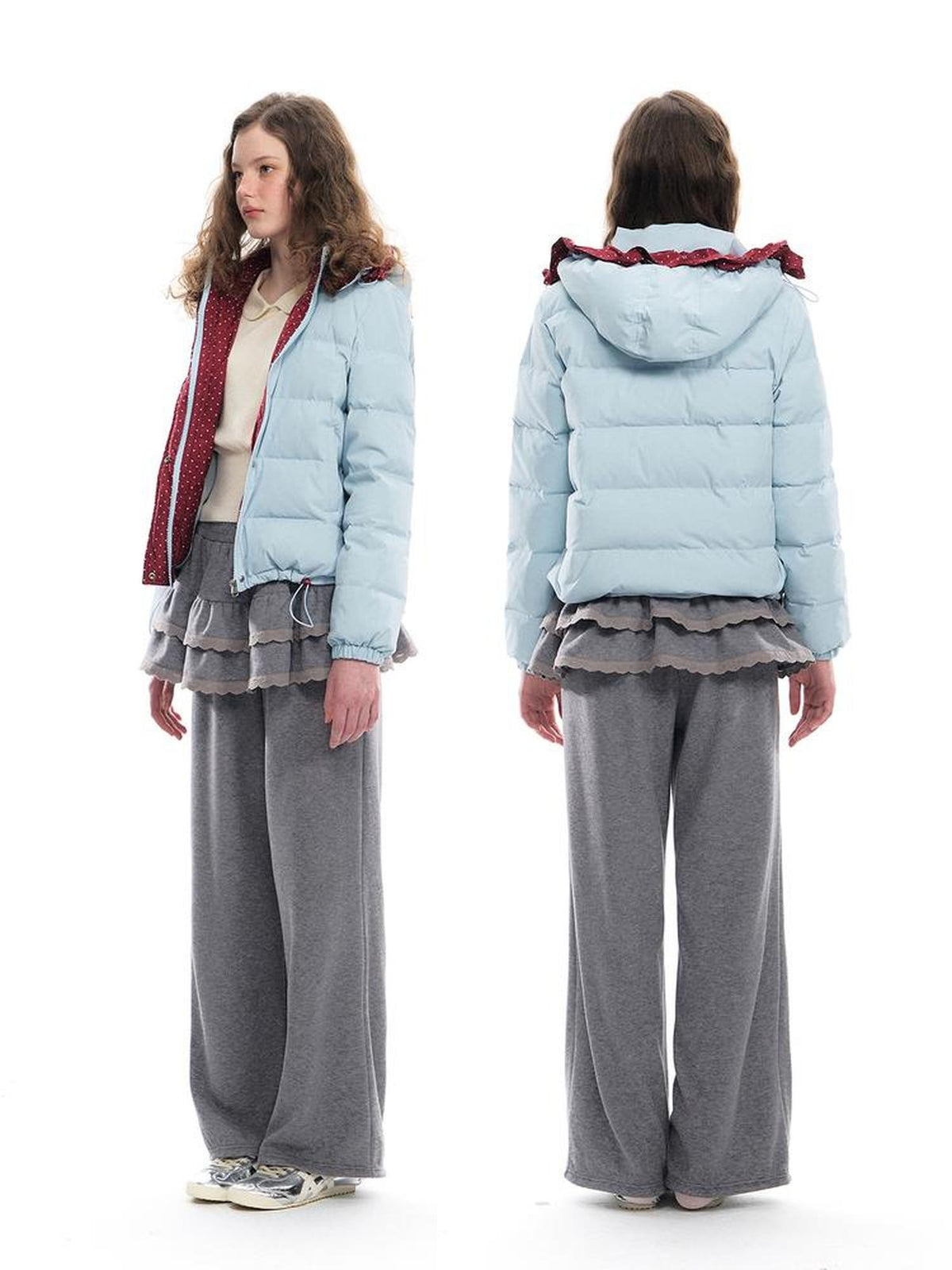 Romance Nanci Red Hood Polka Dot Colorblock Women's Duck Down Short Down Jackets