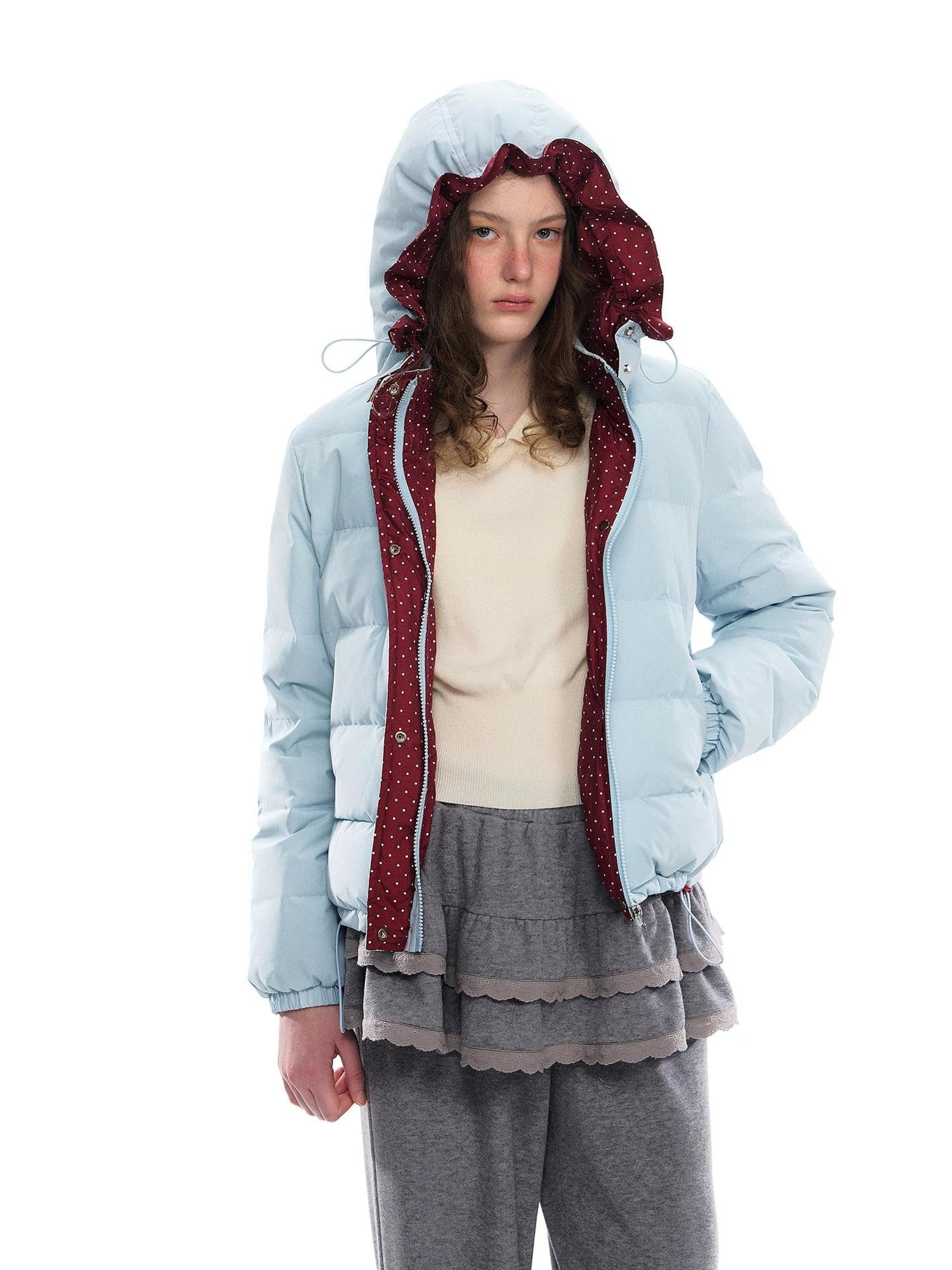 Romance Nanci Red Hood Polka Dot Colorblock Women's Duck Down Short Down Jackets