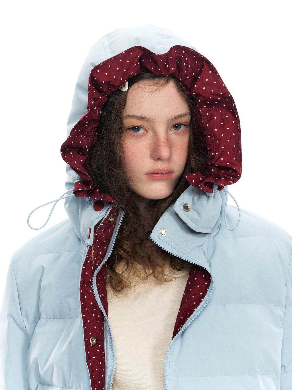Romance Nanci Red Hood Polka Dot Colorblock Women's Duck Down Short Down Jackets