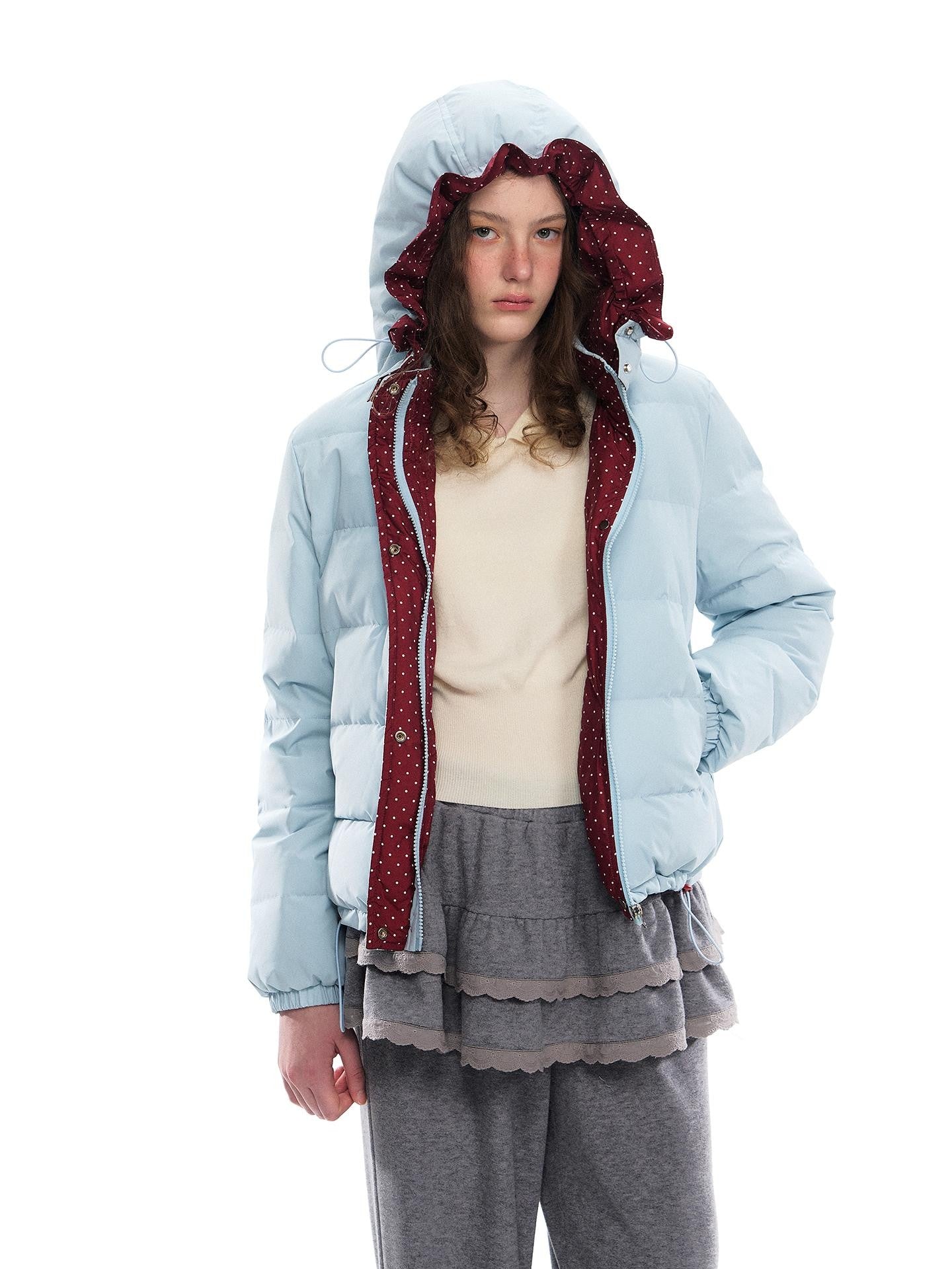 Romance Nanci Red Hood Polka Dot Colorblock Women's Duck Down Short Down Jackets