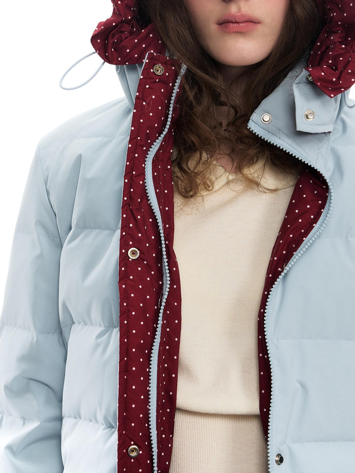 Romance Nanci Red Hood Polka Dot Colorblock Women's Duck Down Short Down Jackets