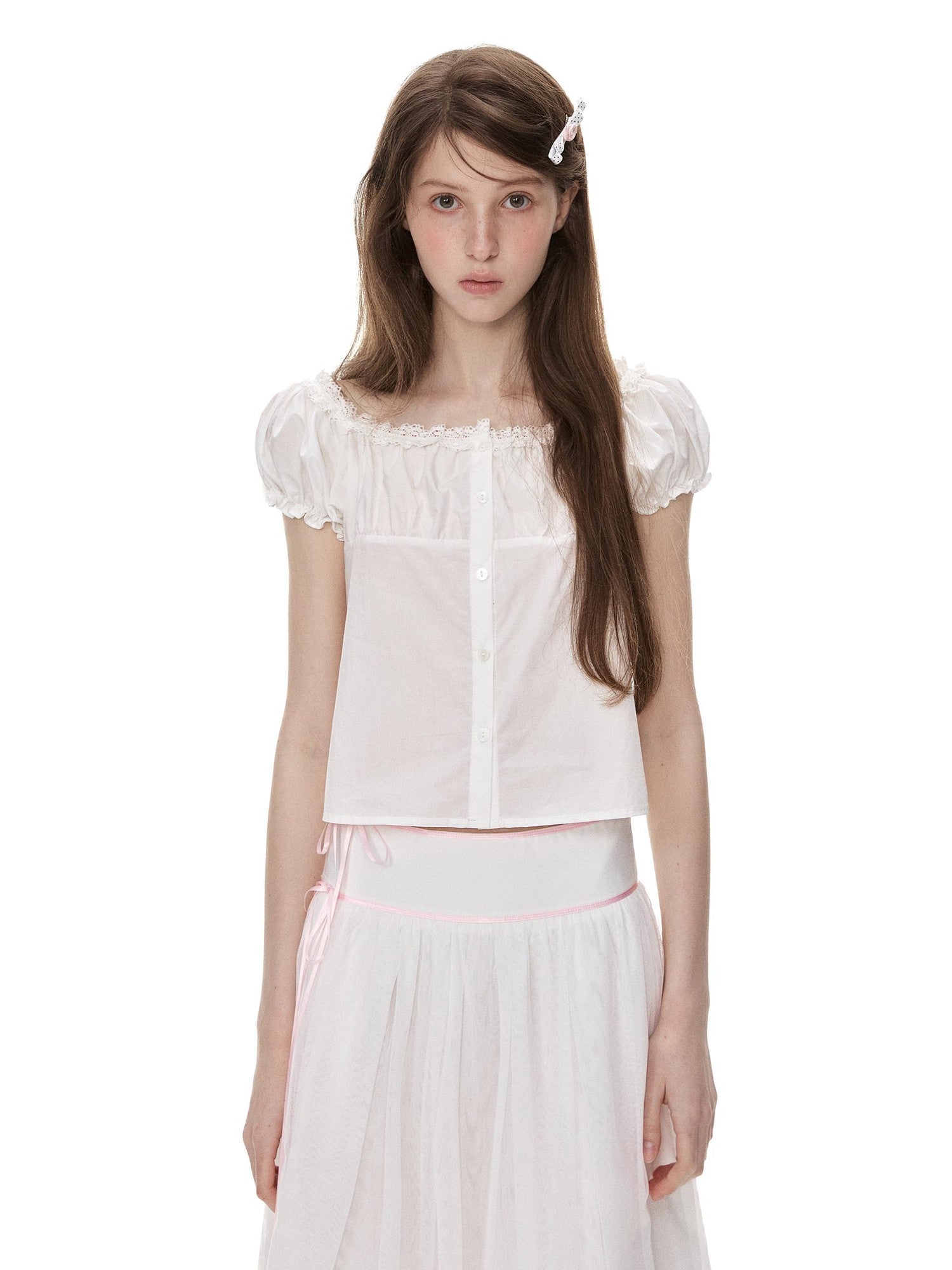 Romance Nanci Reversible Black White Two Tone Cropped Pleated Women's Short Sleeve T-shirts
