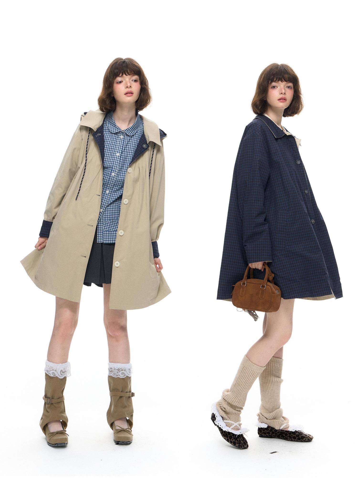 Romance Nanci Reversible Oversized Cape Detachable Hood Women's Cotton Blend Trench Coats