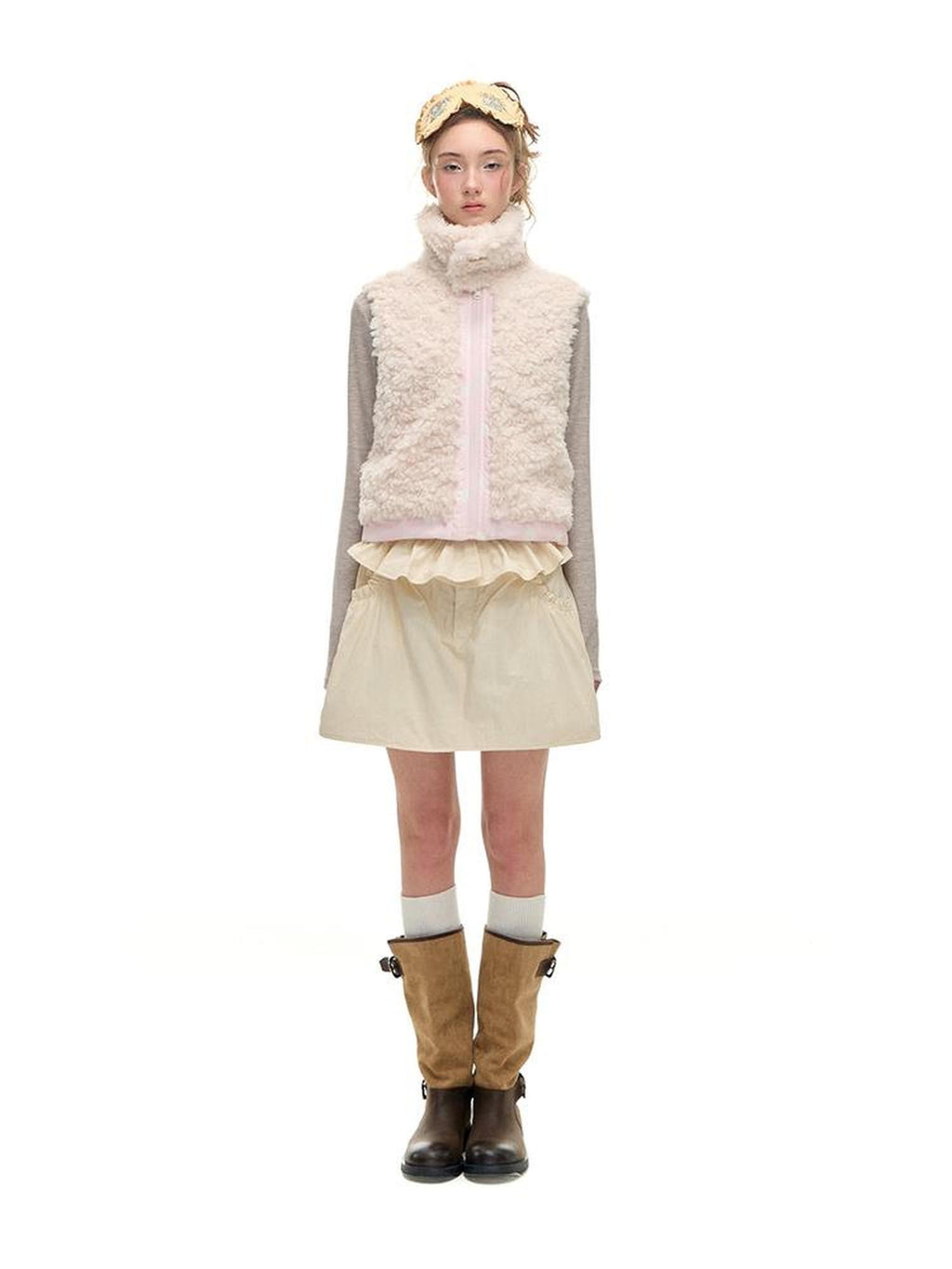 Romance Nanci Reversible Polka Dot Stand Collar Zipper Women's Polyester Sherpa Vests